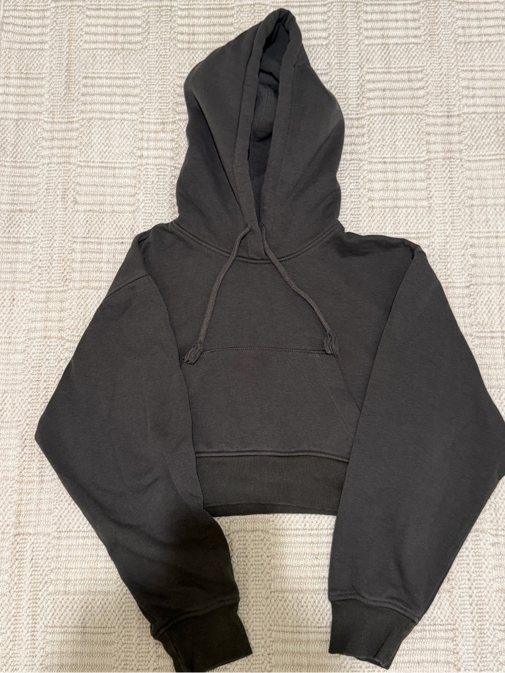 Zara Cropped Oversized Hoodie Sweatshirt Charcoal